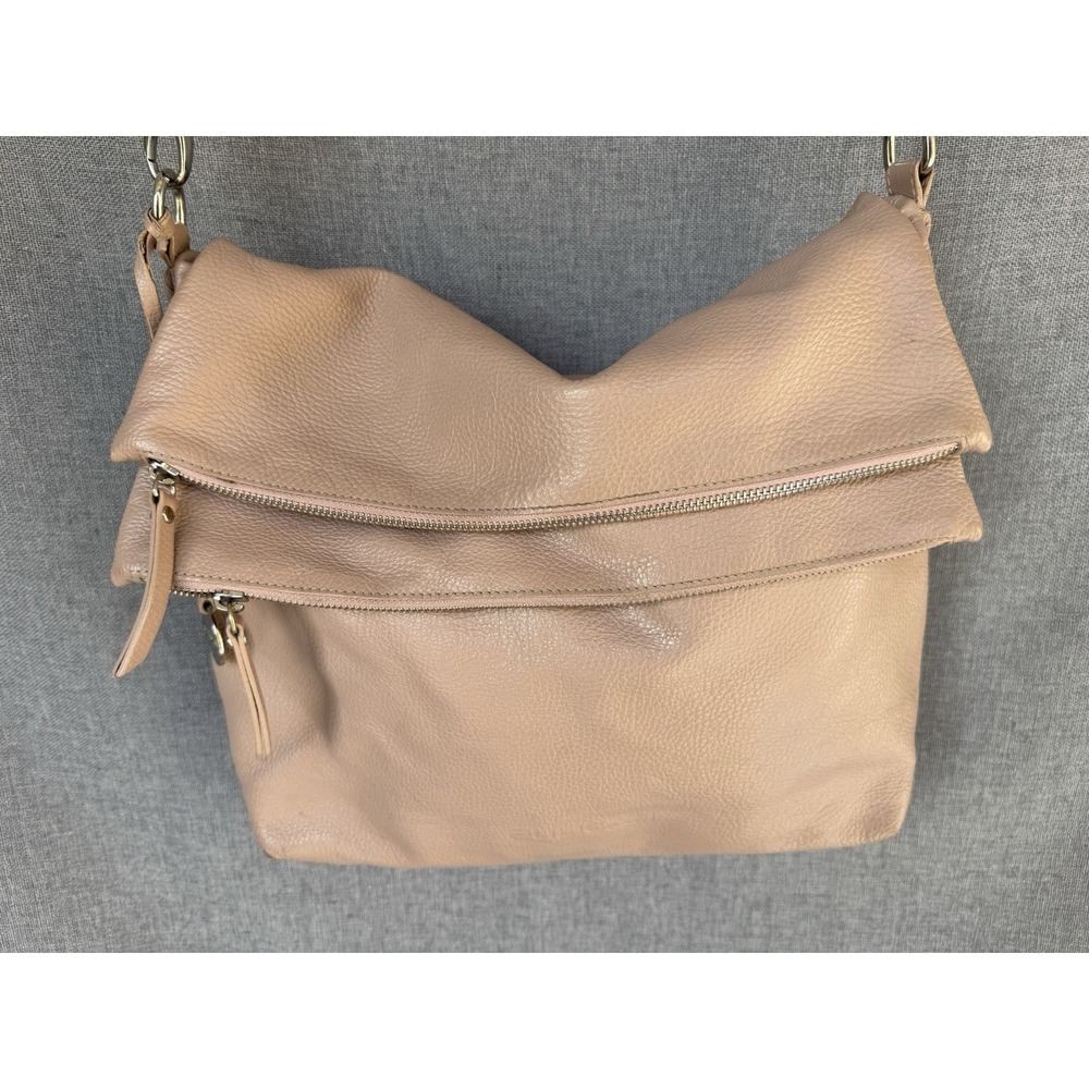 Pulicati Foldover Crossbody Bag Hobo Pebbled Leather Tan‎ Large